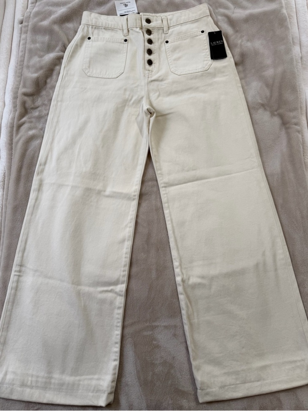 Ralph Lauren Off-White Wide-Leg Button-Fly Jeans